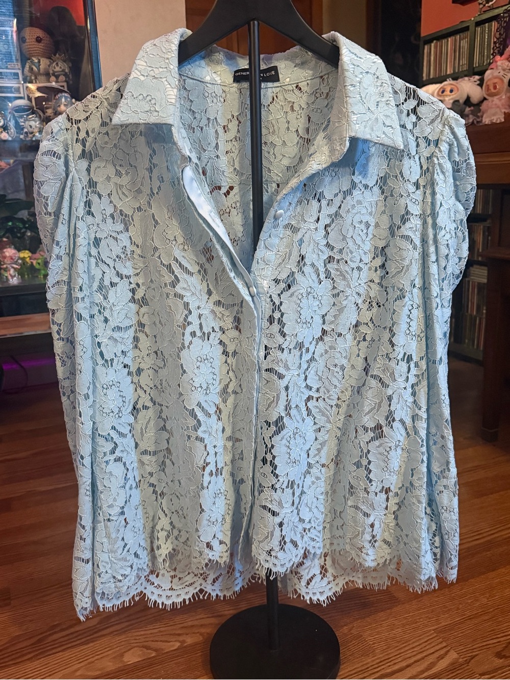 Generation love light Blue Lace Button-Front Women's Top